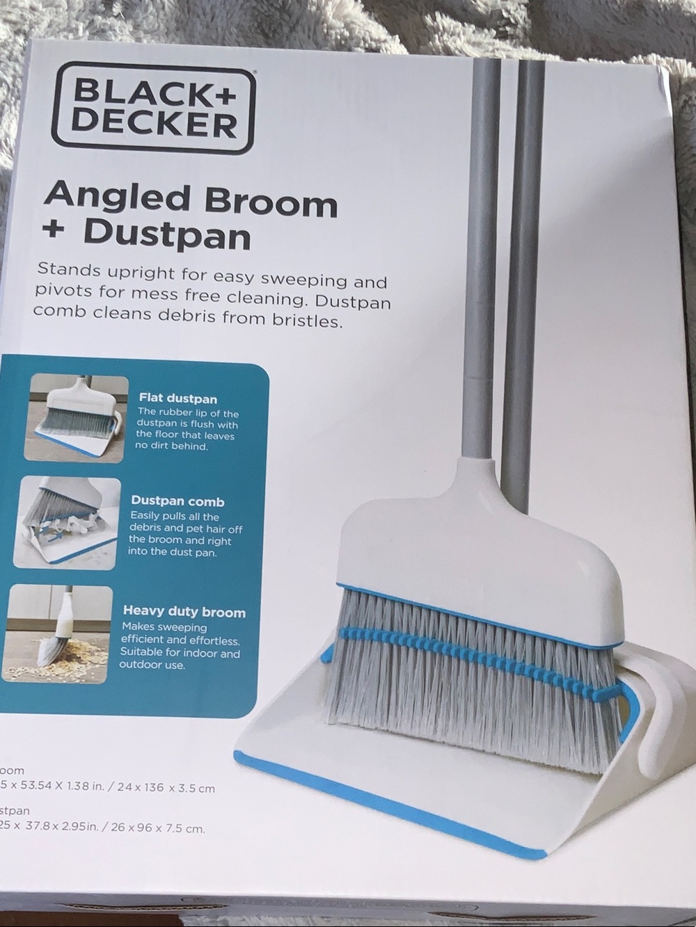 Black & Decker White and Blue Angled Broom with Dustpan Set